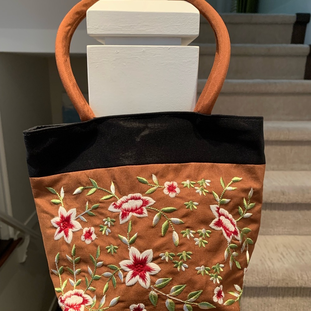 Yellow Embroidered Thai Silk Mini Hand Bag New